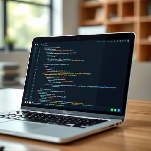 A laptop displaying HTML code, representing a web development course.