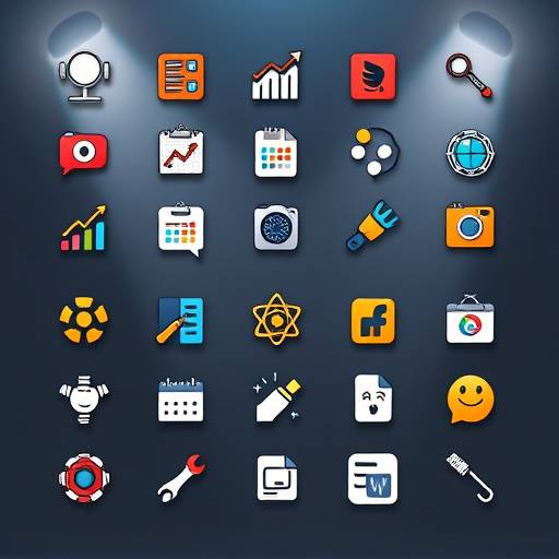 Various digital marketing icons representing different strategies.